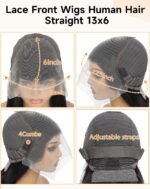 Lace Front Wigs Human Hair 32 Inch 12A Virgin Straight Human Hair Wig 200 Density Soft 13x6 Lace Front Wigs Human Hair Pre Plucked Invisilbe Hairline Glueless HD Frontal Wig Natural Black - Image 9