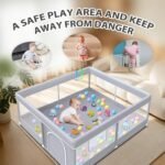 XVISHX Baby Playpen 50 x 50 Inch Play Pen Playards, Playpen for Babies and Toddlers, Baby Playard for Indoor & Outdoor Active Center Game Fence, with Skin-Friendly Fabric and Soft Breathable Mesh Grey - Image 7