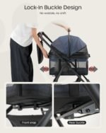 3 in 1 Pet Carrier Stroller for Small/Medium Dogs up to 33 lbs | Detachable Carrier, Foldable Dog & Cat Stroller, Large Storage Bag, Full Window Mesh, One-Touch Dual Brake, Car Seat - Image 5