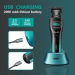 VGR 888T Hair Trimmer for Men, T-Blade, 8000RPM, DLC-Coated Blade, Green | Cordless detail trimming; LED display; built-in light; 2000mAh battery; USB charging base; 1/2/3mm combs - Image 5