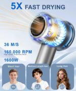 Hair Dryer, 160000 RPM High-Speed Ionic Blow Dryer with Magnetic Diffuser, Fast-Drying Hair Dryer for Women, 500M Negative Ions Frizz Control, Low-Noise Hairdryer for Home & Salon | 500M Negative Ions, 10 Styling Modes, 49 dB Low-Noise Drying, 0.75 Lb Body, and Magnetic Concentrator for Home or Salon Use - Image 3