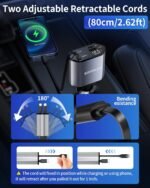 BERTHALESS Retractable Car Charger, 4 in 1 Fast Charging Car Charger with USB-C & USB-A, Compatible with iPhone 17/16/15/14/13/12/11,Galaxy,Pixel,Car Accessories Gifts for Fathers Day,Husband,Men,Dad - Image 3