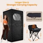 Portable Sauna for Home, Upgraded Personal Steam Sauna Box with 3L 1300W Steamer, Folding Chair, Extra Large Size Foldable Home Sauna 3’X 3’X 5.9’, Full Body Sauna Tent for Relaxation Spa, Black - Image 3