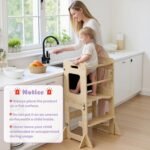 labebe Toddler Standing Tower for 12M+, Montessori Foldable Learning Standing Tower with Blackboard, Anti-tip Structure Design,Wooden Kitchen Step Helper Stool for 1-3 Year Old Boy Girl Gift - Image 3