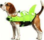 Dog Life Jacket(Shark Pattern/Green, Large) | Shark Pattern High Buoyancy Adjustable Swim Vest with Rescue Handle,D-Ring&Reflective Strips for Boating Swimming Beach - Image 2