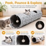 Geometric Straight Cat Tunnel with Plush Inside,Cats Toys Collapsible Tunnel Tube with Balls, for Rabbits, Kittens, Ferrets,Puppy, Diameter 9.8 Inch - Image 7