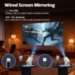 Mini projector, with wired screen sync 4K 1080P portable projector 180° rotation. 17-130" screen video projector. Compatible with smartphones, laptops. - Image 3