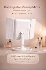 Lupow Lighted Makeup Vanity Mirror, 4 Magnifications, Rechargeable, Trifold | 1X/2X/3X/10X Views, Seamless Light Strip, Dimmable 3-Color Lighting, 2000mAh Battery, Height Adjustable, Gift For Women - Image 8