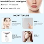 Red Light Therapy for Face, 7 Color LED Facial Light Therapy Wand for Skin Care at Home Blue Light Therapy Face Massager Tool for Neck (White) - Image 3