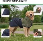Luciphia Dog Raincoat, Adjustable Hooded Reflective Jacket with Pocket | Olive Navy XX-Large dog rain jacket with leash hole, buckle-on, non-stick fur. For daily walks. - Image 4