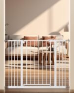 keny 29"-42.5" Baby Gate for Stairs, Auto Close Safety Dog Gate | Pressure Mounted Easy Walk Through Pet Gate for Doorways, Durable Stair Gate, 30" Tall, White - Image 2