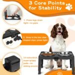 COMESOON Elevated Dog Bowls, 5 Adjustable Heights (3.9"-13.4") Raised Dogs Food Bowl Stand for Medium Large Sized Dogs, Non-Slip Foldable Travel Pet Feeder Black with Stainless Steel Bowls - Image 5