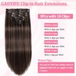 Clip in Hair Extensions Real Human Hair Dark Brown Highlights for Women | Seamless, Balayage, 100% Human Hair Extensions Clip ins, Clip on Hair Extensions, Invisible Straight Double Weft 16" 90g - Image 4