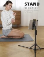 Lamicall Tablet Floor Tripod Stand 64.9" Fast Adjustable Height iPad Holder | Tablet Mount with Bluetooth Remote, 64.9" Fast Height Adjust, Watching for 4.7-13" iPad Pro Mini Air Kindle iPhone Fire Tabs - Image 5