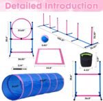 Dog Agility Course Backyard Set, Dog Agility Equipment, Pet obstacle Course Backyard with 6 Dual Mode Weave Poles, 2 Adjustable Hurdle, Jump Ring, Tunnel, Pause Box, Toy Balls and 2 Carrying Bags,Pink - Image 8
