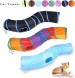 iCAGY Cat Tunnel Toys for Indoor Cats Kittens Rabbits, Pet Toy Play Tunnels | Interactive Crinkle Pop Up Tunnel Toys, Relieve Cat Boredom, Rainbow 47" Shape S - Image 6