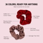 Scünci Hair Scrunchies, Waffle Knit Cotton, No-Damage, 36 Count | Machine-washable cotton-blend elastic hair ties for comfortable daily wear, wide assortment of colors to suit any look - Image 5