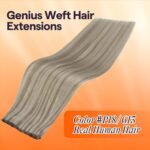 Full Shine 22 Inch Human Hair Weft Sew In Hair Extensions Real Human Hair Hand Tied Hair Extensions Color Ash Blonde Highlight Bleach Blonde Bundles Straight Human Hair 60G - Image 3