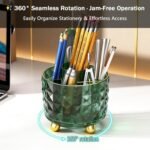 GOTOBA Dark Green Pen Pencil Holder for Desk, 360° Rotating Pen Organizer, Green Office Supplies, Cute Pen Holder, 6-Compartment Pencil Holder Rotating - Image 3