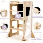 labebe Toddler Standing Tower for 12M+, Montessori Foldable Learning Standing Tower with Blackboard, Anti-tip Structure Design,Wooden Kitchen Step Helper Stool for 1-3 Year Old Boy Girl Gift - Image 4