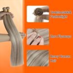 Full Shine 22 Inch Human Hair Weft Sew In Hair Extensions Real Human Hair Hand Tied Hair Extensions Color Ash Blonde Highlight Bleach Blonde Bundles Straight Human Hair 60G - Image 4