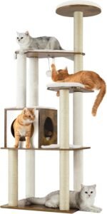 Feandrea Cat Tree, 64.6-Inch Modern Cat Tower, Multi-Level Condo with 5 Scratching Posts, Perch, Washable Removable Cushions, Cave, Rustic Brown UPCT166X01 - Image 2