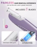 Dermaplane Razor for Women Face, Dermaplaning with 8 Refill Blades (Purple) | Peach Fuzz and Exfoliates, Rechargeable Dermaplane Tool, 3 Adjustable Speeds, LED Light, Simple to Operate, Easy to Carry - Image 8