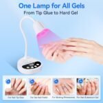 Makartt Flash Cure UV LED Nail Lamp for Gel-X Tips, Adjustable Gooseneck | 50 mW/cm² Cordless Rechargeable UV Light with Auto Sensor & 4 Timers & 10 Beads for Fast Gel Curing Home DIY Salon Use, White - Image 7