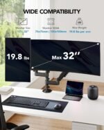 HUANUO 17-32 Inch Dual Monitor Stand, Vertical Dual Monitor Mount, Monitor Stand 2 Monitors, Ergonomic Adjustable Tilt/Swivel/Rotate, Weight Max 19.8 lbs, VESA 75/100mm - Image 3