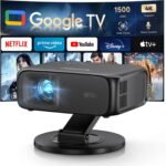 1500ANSI Google TV Smart Projector, Auto Focus & Keystone,with Stand | For Office Presentations, Classroom Teaching, Outdoor Camping & Family Theater, Built-in WiFi Bluetooth, 360° Rotatable Stand - Image 2