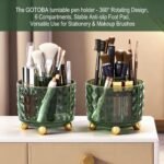 GOTOBA Dark Green Pen Pencil Holder for Desk, 360° Rotating Pen Organizer, Green Office Supplies, Cute Pen Holder, 6-Compartment Pencil Holder Rotating - Image 4