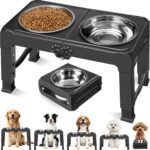 COMESOON Elevated Dog Bowls, 5 Adjustable Heights (3.9"-13.4") Raised Dogs Food Bowl Stand for Medium Large Sized Dogs, Non-Slip Foldable Travel Pet Feeder Black with Stainless Steel Bowls - Image 2