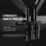 HUANUO Dual Monitor Stand for 13″–40″, Premium Dual Monitor Mount with USB, Height Adjustable Monitor Stand for 2 Monitors, VESA Mount with Clamp/Grommet Base, Holds 26.4lbs per Arm, HNDS7 - Image 7