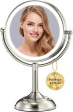 11.8" Extra Large 17" Tall Lighted Makeup Mirror, 1X/5X/10X 3-Sided Magnifying Mirror with 96 LEDs, 3 Color Dimmable Lights, 360° Swivel Dual Power Vanity Mirror, Nickel Finish Luxury Gift Box - Image 2