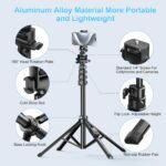 Fugetek 62" Professional Cell Phone Tripod, Ultra Stable 4 Leg Design, Bluetooth Remote, 100% All Aluminum Stick & Legs, Portable All in One, 360° Phone Mount with 2 Cold Shoe Slots, Non Skid Feet - Image 4