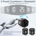 Rotating Pomodoro Timer 5, 25, 10 30,60 Mins Preset Stopwatch, Desk Flip ProductivityTimer, ADHD Tool Hexagon, Vibration/Mute/Alarm, for Work, Study, Back to School, Kitchen, Black - Image 3