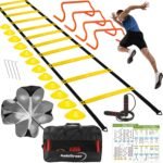 Agility Ladder Training Equipment Set - Agility Ladder(12 Rungs/20ft), 4 Speed Hurdles, 12 Training Cones, Jump Rope, Parachute for Speed/Soccer/Football Training with Carry Bag - Image 2