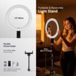 NEEWER 12" Selfie Ring Light with App Control/Remote/Tripod Stand, 3200mAh LED Bi Color CRI95 2900K-7000K Ringlight Circle Lighting Compatible with iPhone Vlog Makeup Studio Video Recording, RB12B - Image 8