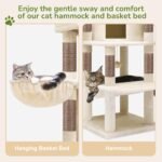 Globlazer Corner Stable Cat Tree Tower with Scratching Post, C51, Beige | 51in Space-Saving Multi-Level Cat Condo for Indoor Cats with Hammock, Large Top Perch for Large Cats, Cozy Cat Cave - Image 6