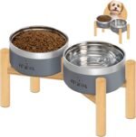 UPSKY 27oz Elevated Stainless Steel Dog Bowls Non-Slip Wooden Stand Grey | Double Bowls, Raised Feeding, Reduces Neck Strain, For Small & Medium Dogs, Food and Water Use Indoor & Outdoor - Image 2