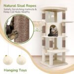 Globlazer Corner Stable Cat Tree Tower with Scratching Post, C51, Beige | 51in Space-Saving Multi-Level Cat Condo for Indoor Cats with Hammock, Large Top Perch for Large Cats, Cozy Cat Cave - Image 7