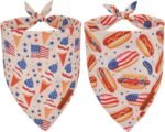 American Flag Dog Bandana, Ice Cream Hamburg Flag Pet Scarf, Premium Durable Fabric, Patriotic 4th of July Bandanas for Medium Large Dogs Pets (Large) - Image 2