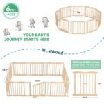 Foldable Wooden Playpen, Natural, 79 x 53 x 24 inches | Adjustable Wood Baby Play Yard with Door, Indoor Large Safety Fence for Babies and Toddlers, Easy Assembly - Image 3