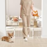Snuowu 16" Freestanding Short Dog Gate for Small Dogs – Foldable & Retractable, Expands Up to 48" Wide, 4-Panel Pet Barrier for Doorways, Stairs & Hallways (White) - Image 2