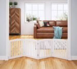 PAWLAND Wooden Freestanding Foldable Pet Gate for Dog,24" H Dog Gate Indoor | Dog Gate for Doorway, Stairs, the House, Step Over Fence, Extra Wide, Room Divider, Front Door, Hallway, 4 Panels, White - Image 3