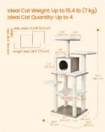 Feandrea Cat Tree, 56.3-Inch Modern Cat Tower, Multi-Level Plush Condo with Scratching Posts, Hammock, Washable Cushion, Heather Greige UPCT164G01 - Image 6