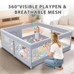 XVISHX Baby Playpen 50 x 50 Inch Play Pen Playards, Playpen for Babies and Toddlers, Baby Playard for Indoor & Outdoor Active Center Game Fence, with Skin-Friendly Fabric and Soft Breathable Mesh Grey - Image 4