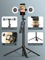 70.9" Auto Face Tracking Tripod 360° Rotation w/Light(UTK-02) | Phone Tripod for iPhone & Android,No App Needed,w/ Remote Control,Gesture Control,LED Light,1/4"Screw Mount,Video Recording - Image 8
