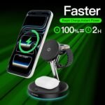 3 in 1 MagSafe Wireless Charger Stand for iPhone Apple Watch AirPods | Adjustable Blue Ambient Light,15W Magnetic Charging Station for iPhone 17 16 15 14 13 12 Series wireless charging station - Image 3