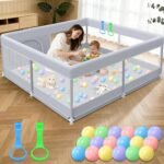 XVISHX Baby Playpen 50 x 50 Inch Play Pen Playards, Playpen for Babies and Toddlers, Baby Playard for Indoor & Outdoor Active Center Game Fence, with Skin-Friendly Fabric and Soft Breathable Mesh Grey - Image 2